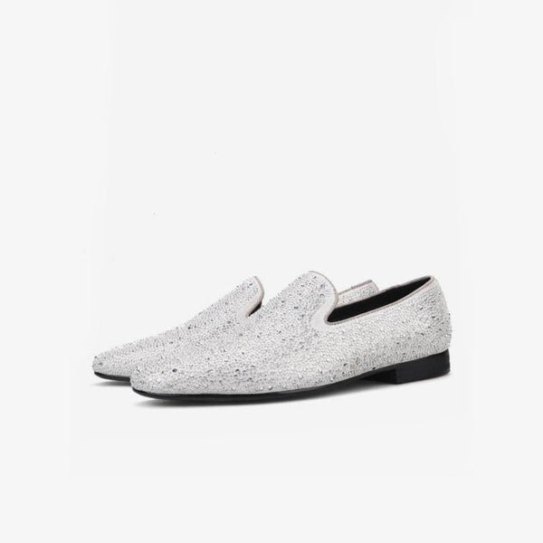 Suede Cold White Crystal  Loafer