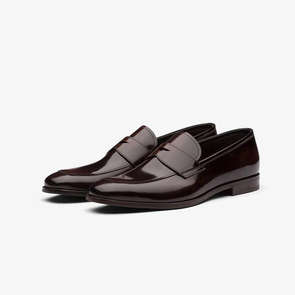 Polished Loafers Men Penny Brown Leather Slip On