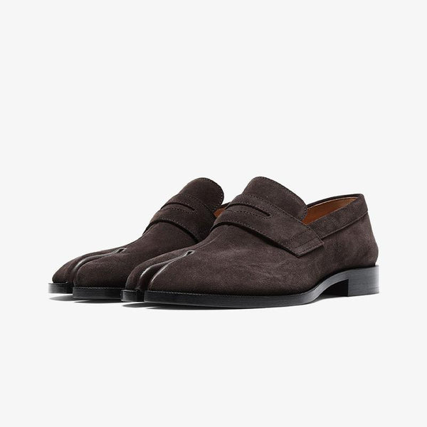 Dark Brown Split- Toe Suede Loafers