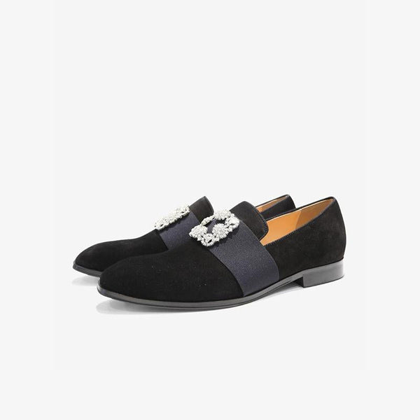 Suede Loafers with Decorative Jeweled Strap