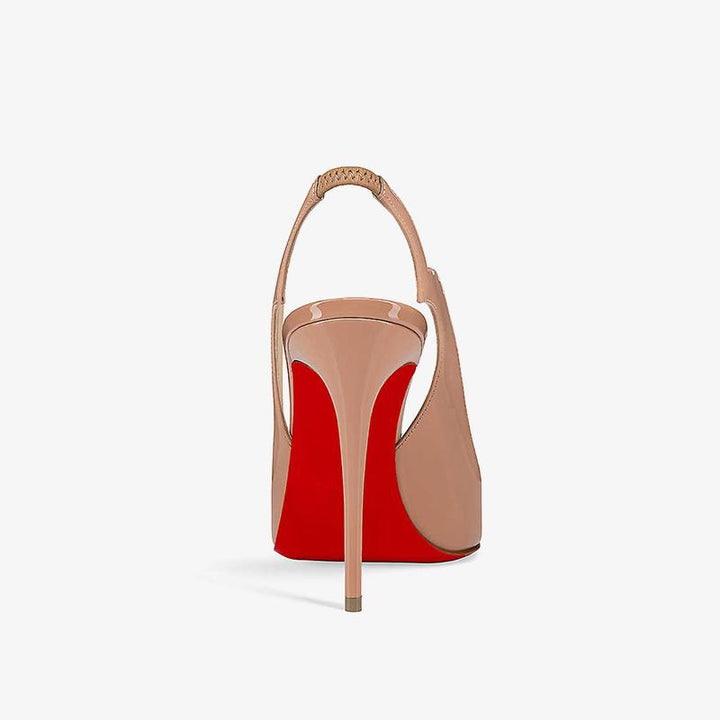 Beige Patent Leather Slingback Pumps - ARNO CONTI