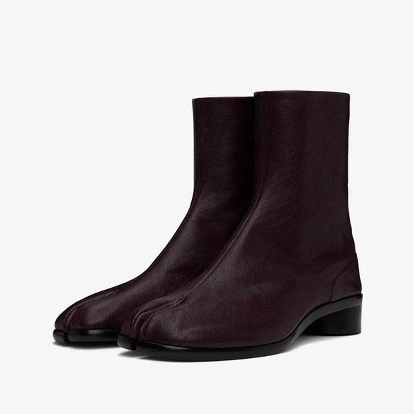 Burgundy Grained Calf Leather Ankle Boots