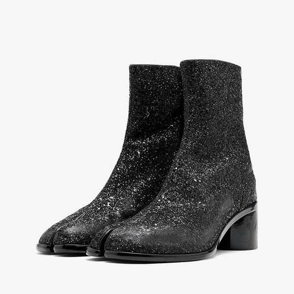 Split-Toe Glitter Ankle Boots