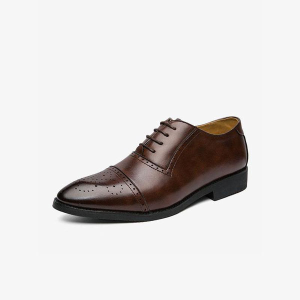 Men Formal Shoes Polished Dark Brown Leather