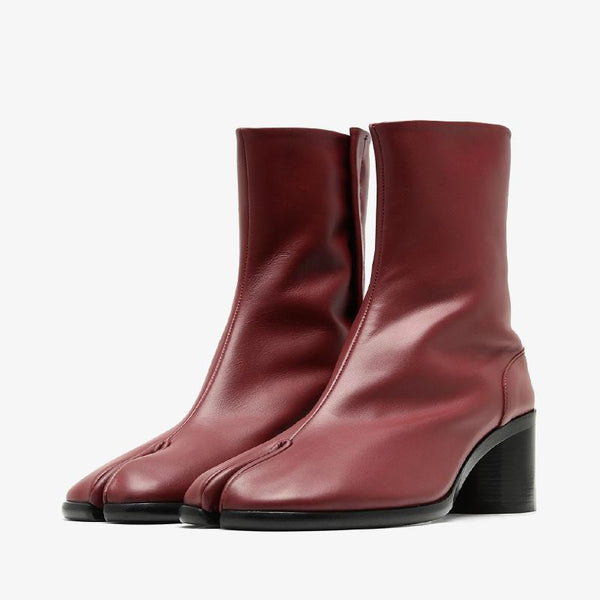 Red Calf Leather Split-Toe Ankle Boots