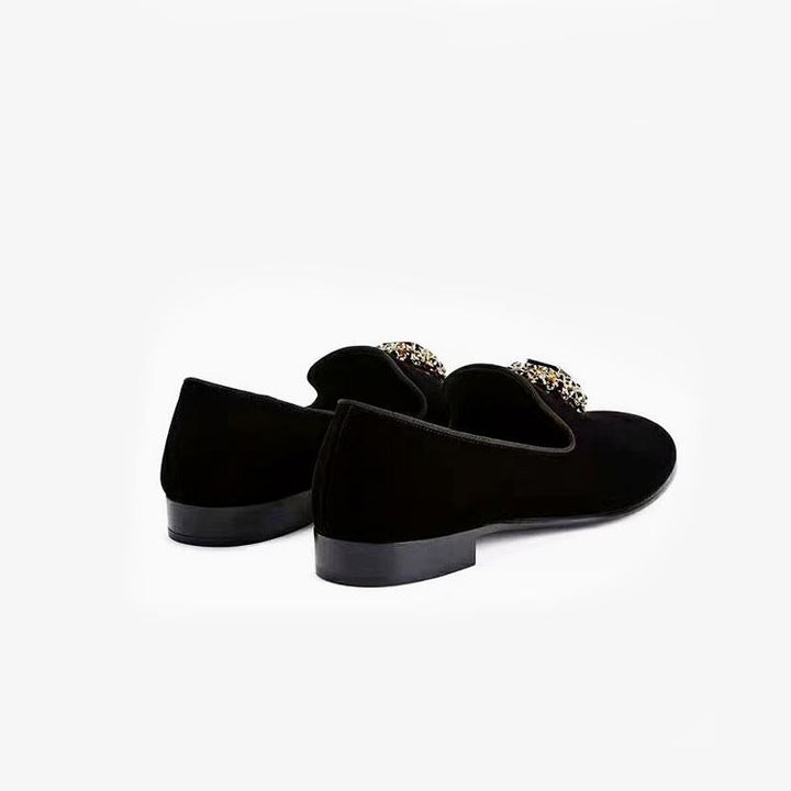 Black rhinestone-embellished Suede Loafers.