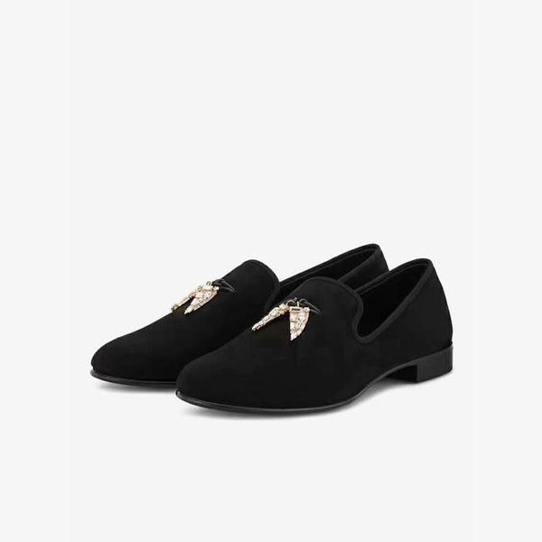 Loafers with Metallic Insect Accents