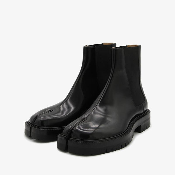 Black Calf Leather Slip-On Boots Unisex