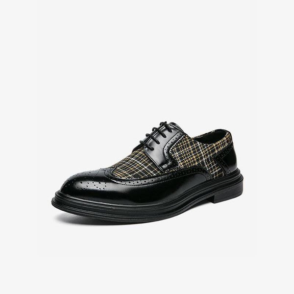 Wingtip Plaid Oxford Fabric Leather Shoes