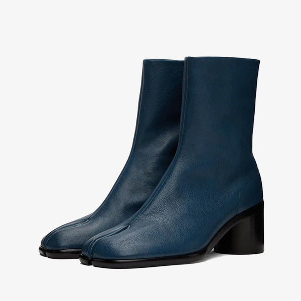 Navy Grained Leather Ankle Boots