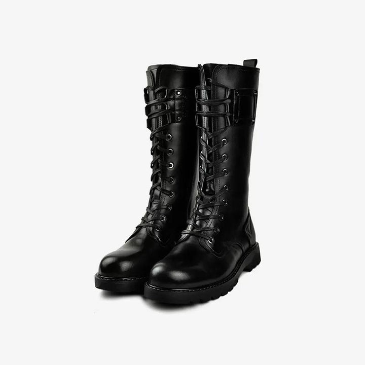 Lace Up Cowhide Classic Black Boots.