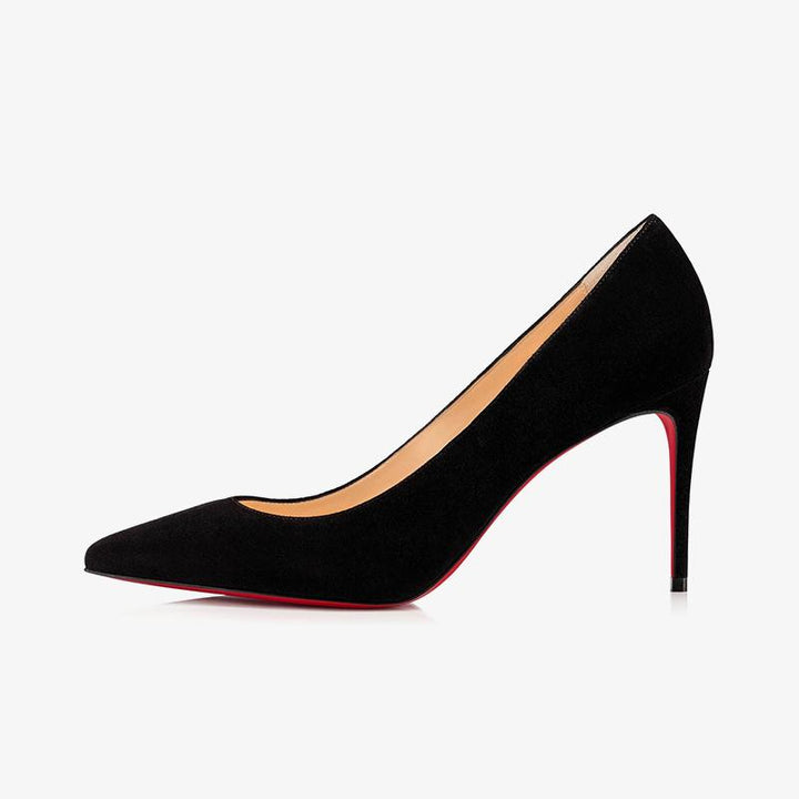 Black Calf Suede Pointed Toe Pumps - ARNO CONTI