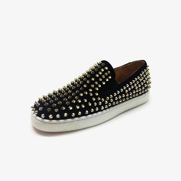 Black Suede Rivets Slip-on Sneakers