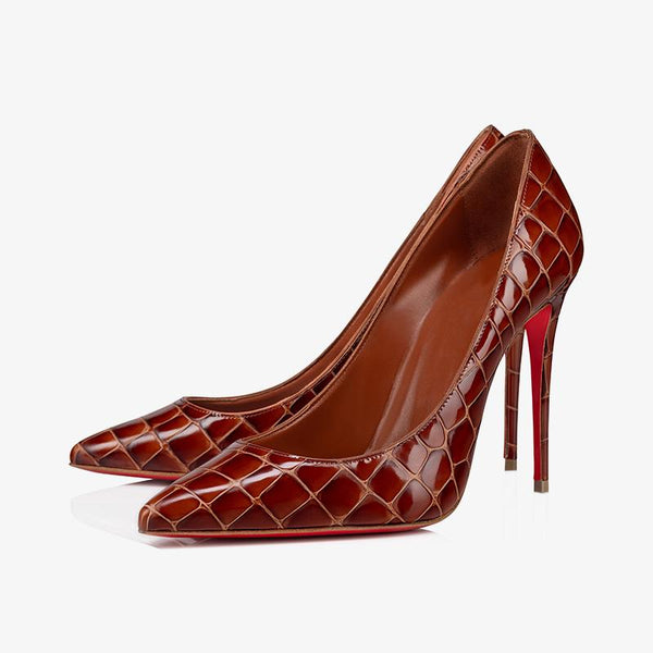 Elegant brown Alligator Embossed Calf Leather Pumps - ARNO CONTI