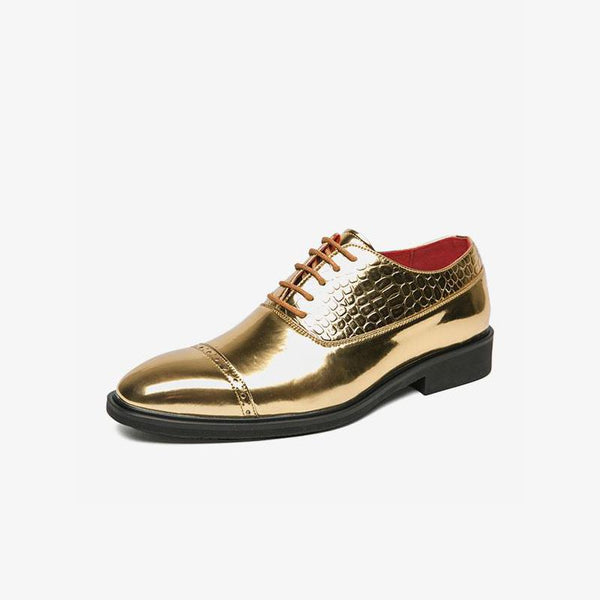 Golden Patent Crocodile Embossed Shoes Oxford