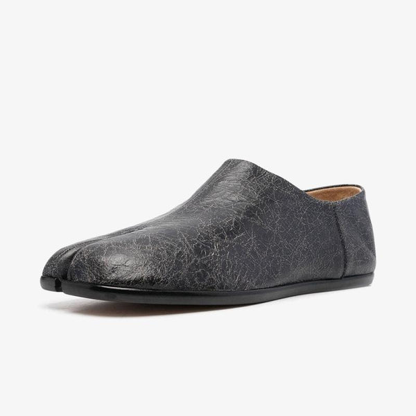 Black Split-Toe Leather Slippers