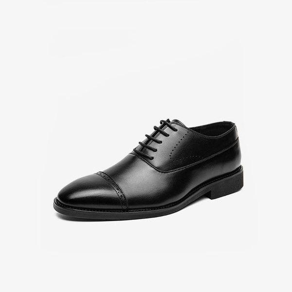 Classic Black Leather Cap-Toe Oxford Shoes