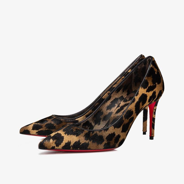 Lepord Brown Printed Leather Pointed Toe Pump - ARNO CONTI