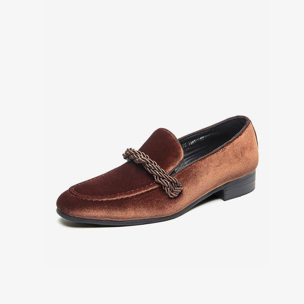 Suede Penny Loafers with Braided Strap Detail