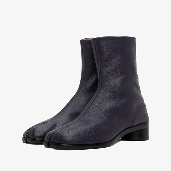 Gray Grained Calf Leather Ankle Boots