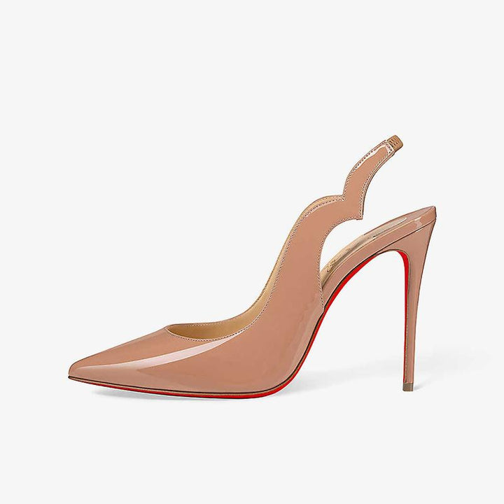 Beige Patent Leather Slingback Pumps - ARNO CONTI