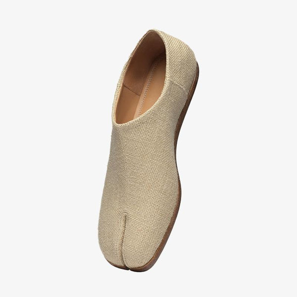 Fabric Beige Split-Toe Slip-Ons