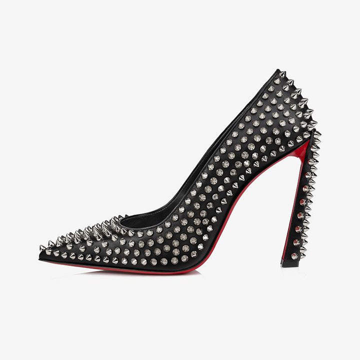 Unique Black Leather Pumps with Spiked - ARNO CONTI