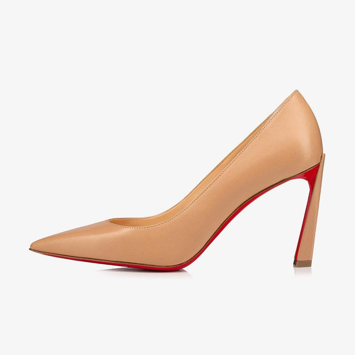 Unique Beige Leather Pumps with Flared - ARNO CONTI