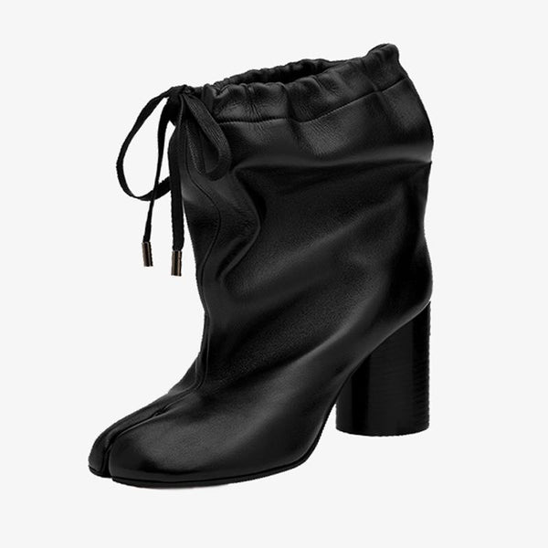 Black Drawstring Split-Toe Boots Women's