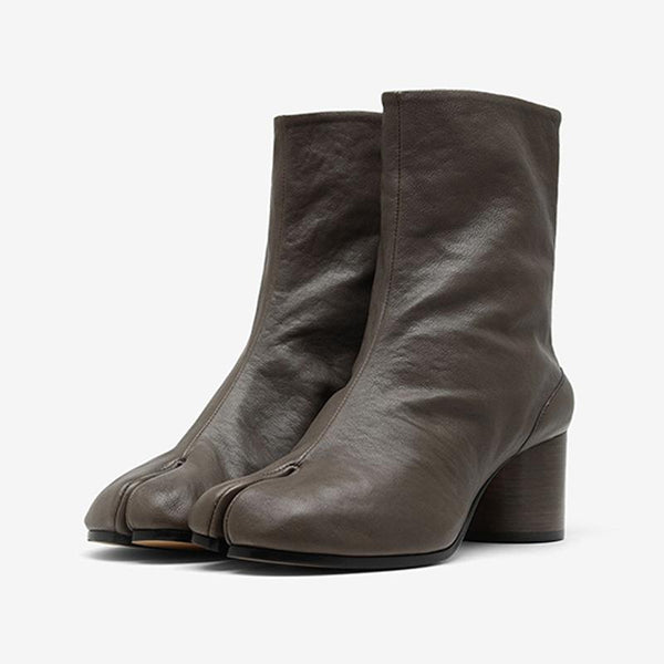 Sophisticated Leather Tabi Split-Toe Ankle Boots