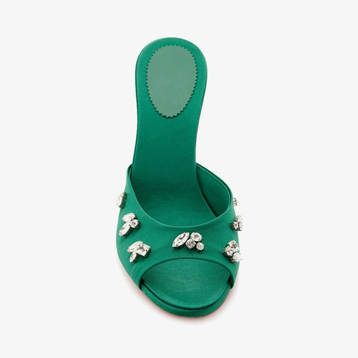 Crystal-Embellished Crepe Satin Sandals green - ARNO CONTI