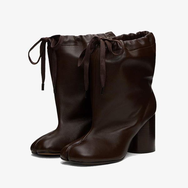 Brown Drawstring Split-Toe Boots Women's