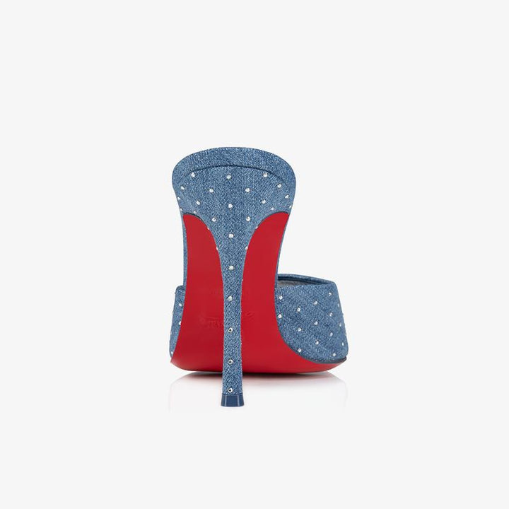 Elegant Blue Denim Strass Heeled Mules - ARNO CONTI