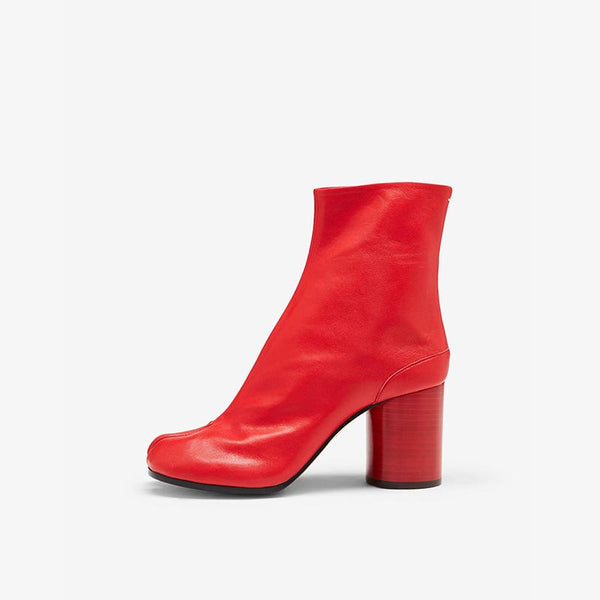 Women’s Red Leather Tabi Split-Toe Boots