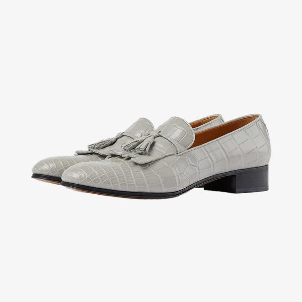 Crocodile-Embossed Leather Loafers with Tassel Detail