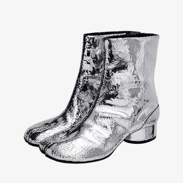 Broken Mirror Finish Split-Toe Boots 30mm Heel