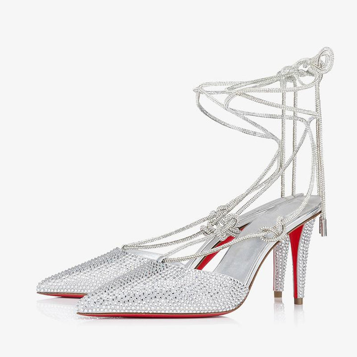 Fashionable Silver Strass-Embellished Suede Pumps - ARNO CONTI