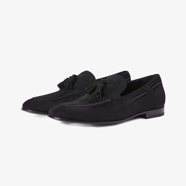 Black Suede Tassel-Detail Loafers