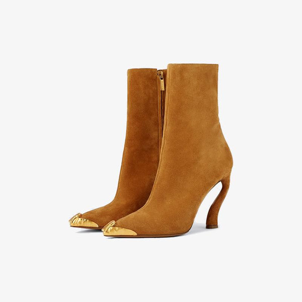 Suede Ankle Boots with Gold Toe Cap