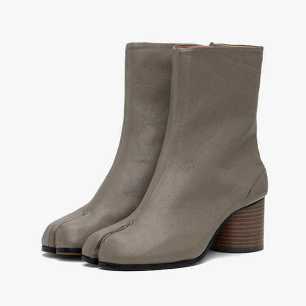 Gray Grained Calf Leather Ankle Boots