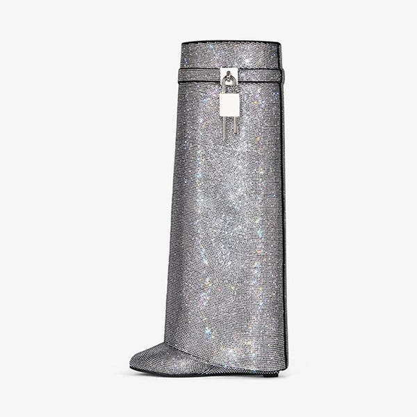 Glamorous Silvery Suede Strass High Boots