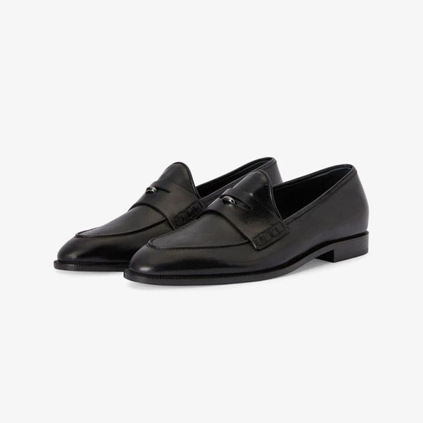 Jet Black Penny-Slot Leather Loafers