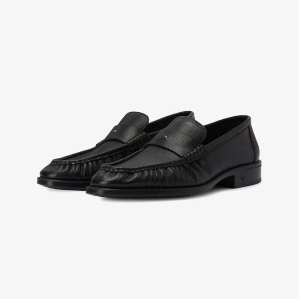 Black Leather Penny Loafers with Metal Detail