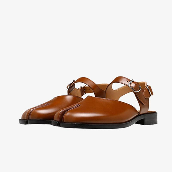 Brushed Calf Leather Split-Toe Sandals