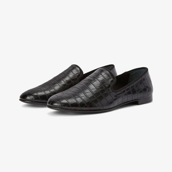 Black Embossed Leather Crocodile-Effect Loafers