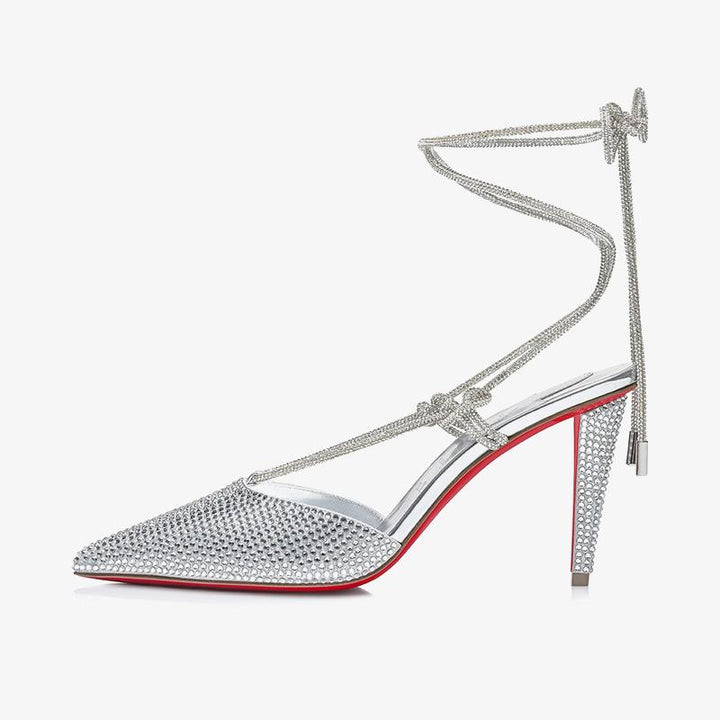 Fashionable Silver Strass-Embellished Suede Pumps - ARNO CONTI