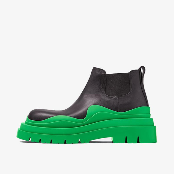 Black/Green Cropped Chelsea Boots