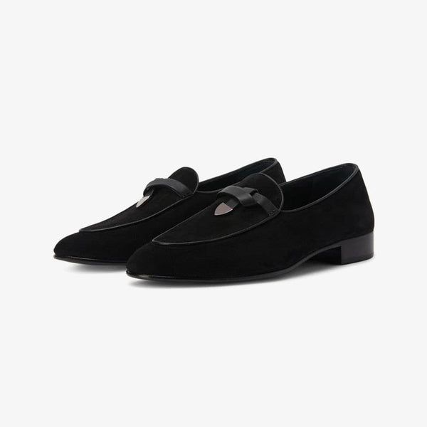 Jet Black Almond-Toe Suede Loafers