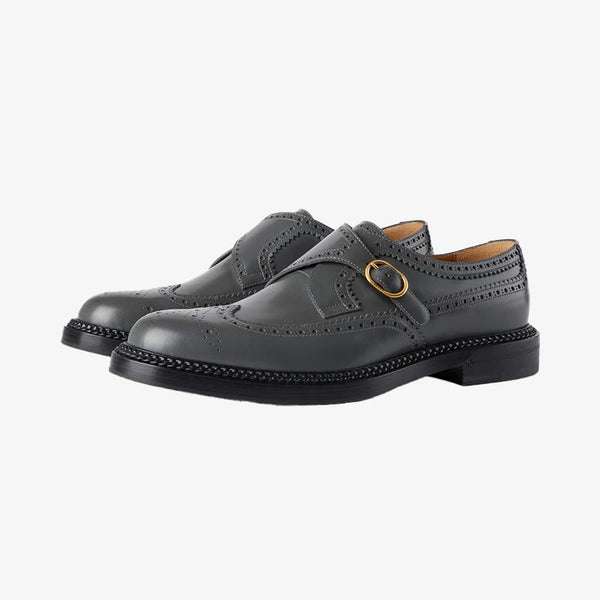 Dark Grey Leather Shoes with Gold Buckle