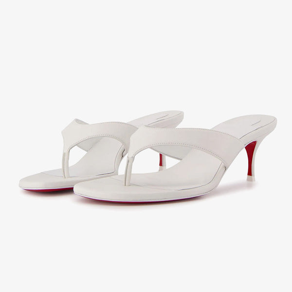 White Calf Leather Flip Flop Sandals